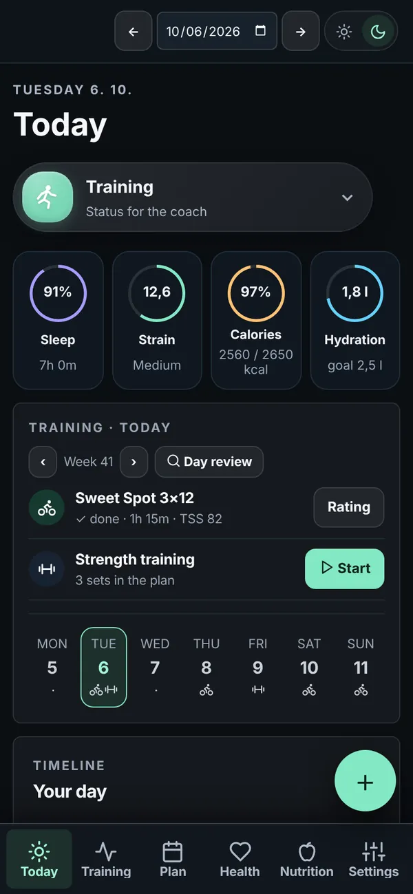 Loadwise on a phone: the Today screen