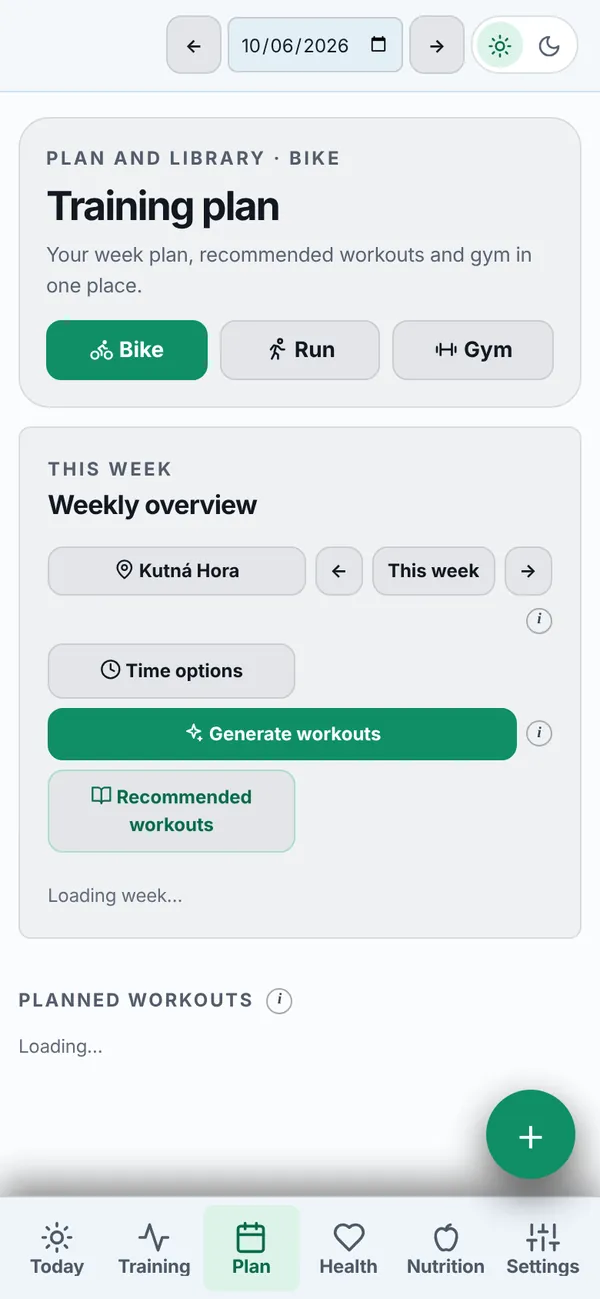 The Plan screen: the week of workouts